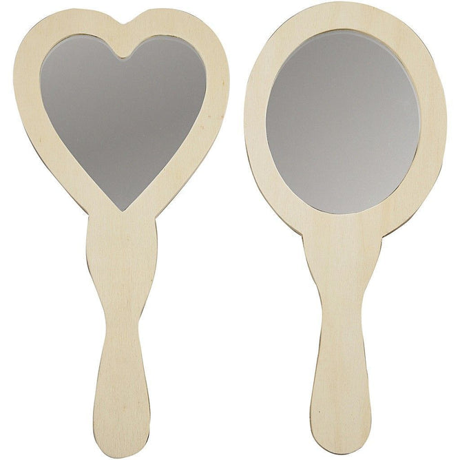 2 x Assorted Shape Plywood Hand Mirrors For Painting Decoration Crafts - Hobby & Crafts