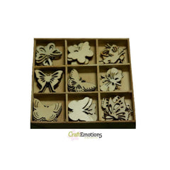 Wooden Ornament Decorations Embellishments Toppers 9 x Assorted Design Botanical Butterflies - Hobby & Crafts