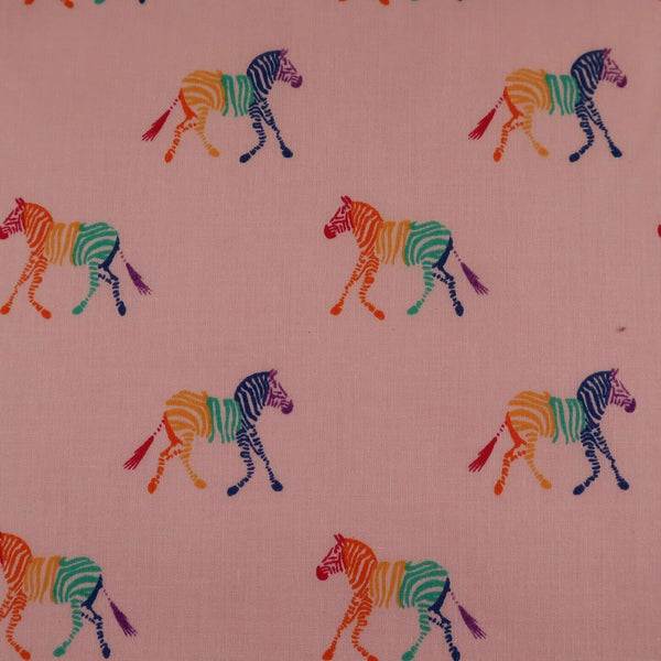 Zebra Rainbow Pink Polycotton Children Fabric