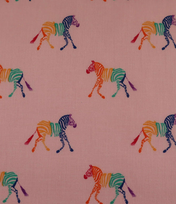 Zebra Rainbow Pink Polycotton Children Fabric