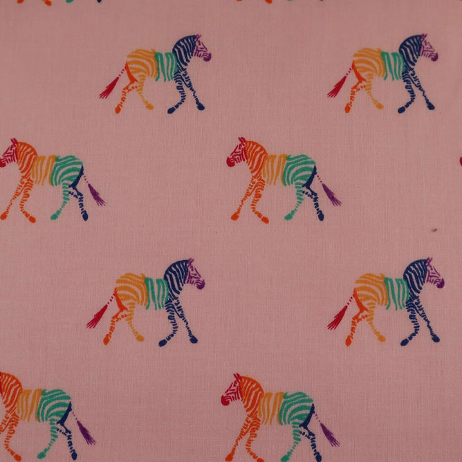 Zebra Rainbow Pink Polycotton Children Fabric