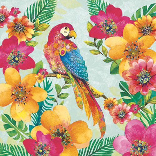 5 Napkins Tropical Parrot 33x33cm Tissue Decoupage Paper Party Card Making Crafts