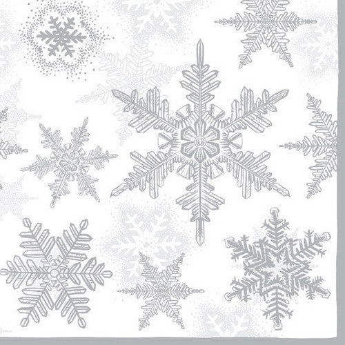 5 Napkins Snow Crystals Silver 33 x 33 cm Tissue Decoupage Paper Party Craft - Hobby & Crafts