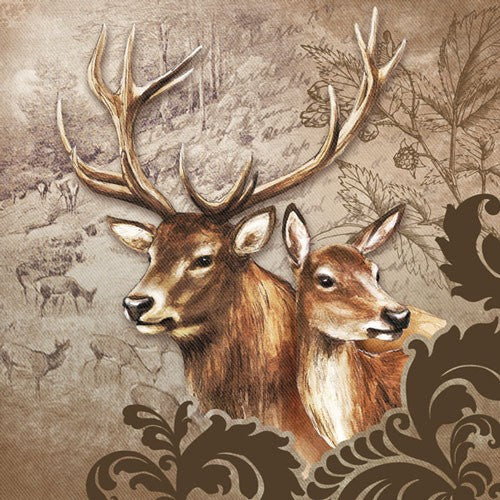 5 Napkins Brown Deer Couple 33 x 33 cm Tissue Decoupage Paper Party Craft - Hobby & Crafts