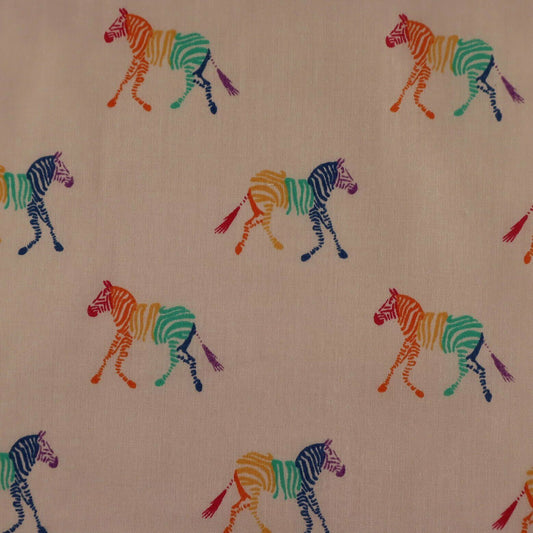 Zebra Rainbow Beige Polycotton Children Fabric Sold By Half Metre