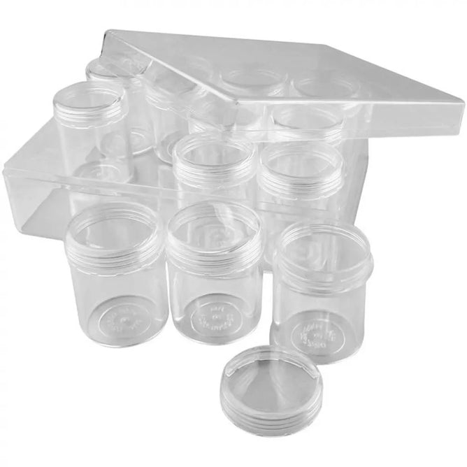 12 x Transparent Plastic Containers With Screw On Lid For Packaging Storing 35ml