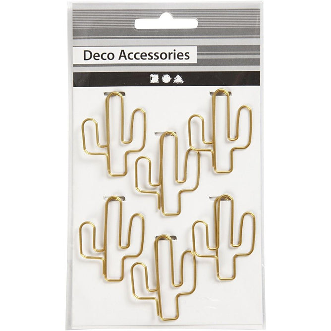 Cactus Shaped Metal Gold Colour Paperclips For Card Gift Decorations 40 mm x 30 mm