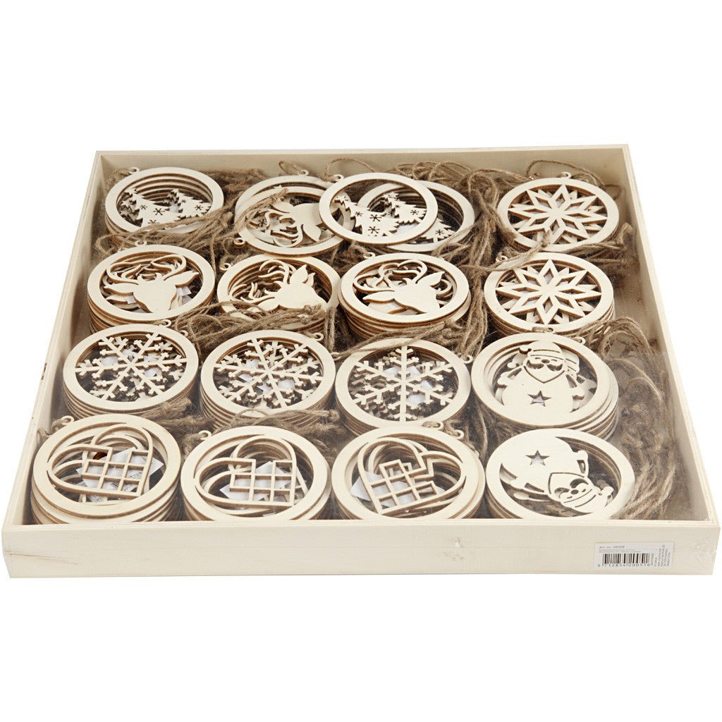 144 x Wooden Christmas Ornaments With Suspension Cord Hanging Decoration Crafts 8 cm - Home - Crafts