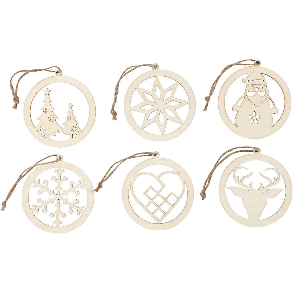 144 x Wooden Christmas Ornaments With Suspension Cord Hanging Decoration Crafts 8 cm - Home - Crafts