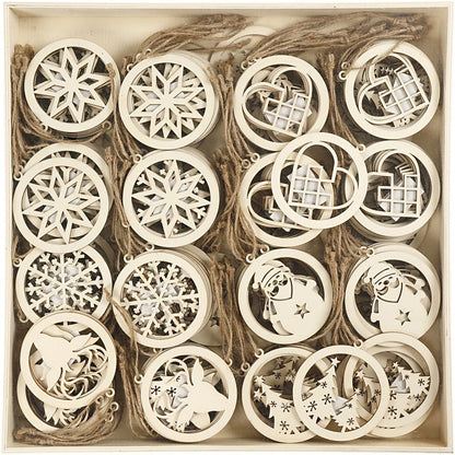 144 x Wooden Christmas Ornaments With Suspension Cord Hanging Decoration Crafts 8 cm - Home - Crafts