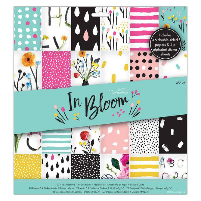 Papermania In Bloom Double Side Printed Paper Pad Alphabet Sticker Sheets 30.5cm/12Inch