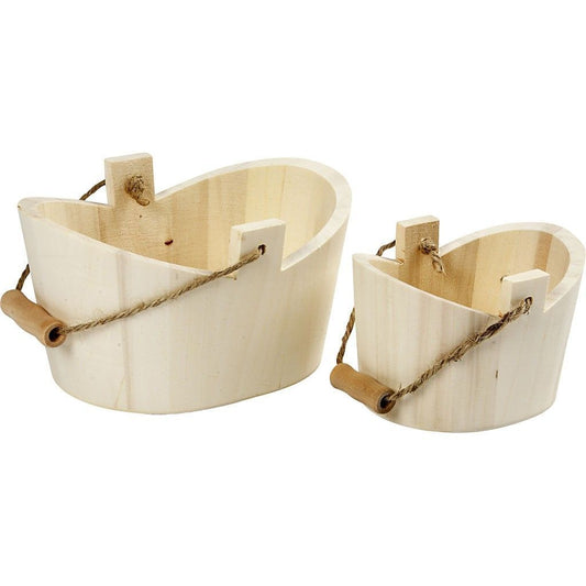 2 x Assorted Size Empress Wood Tubs With Handle Decorate Paint Design Create Set - Home - Crafts