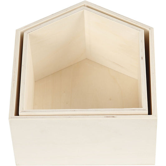 2 x Assorted Size Light Wood Storage Boxes Decoration Crafts 12.5 cm - Home - Crafts