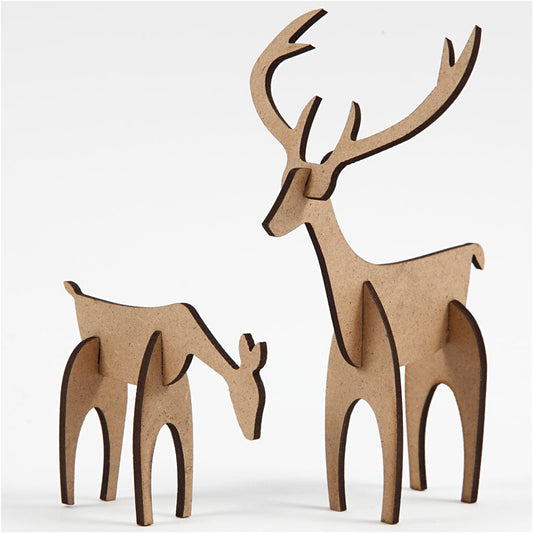 2 x Assorted Size MDF Wood Motif Pack Decoration Animals Figures Crafts - Stag Hind - Home - Crafts
