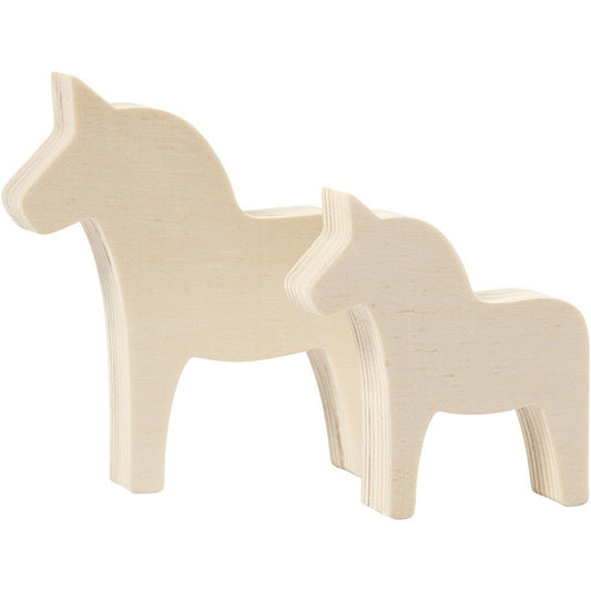 2 x Assorted Size Plywood Swedish Dalahests Horses Decoration Crafts T: 1.8 cm - Home - Crafts