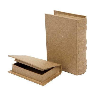 2 x Book Shaped Boxes Craft Hidden Storage Brown Paper Mache - Home - Crafts