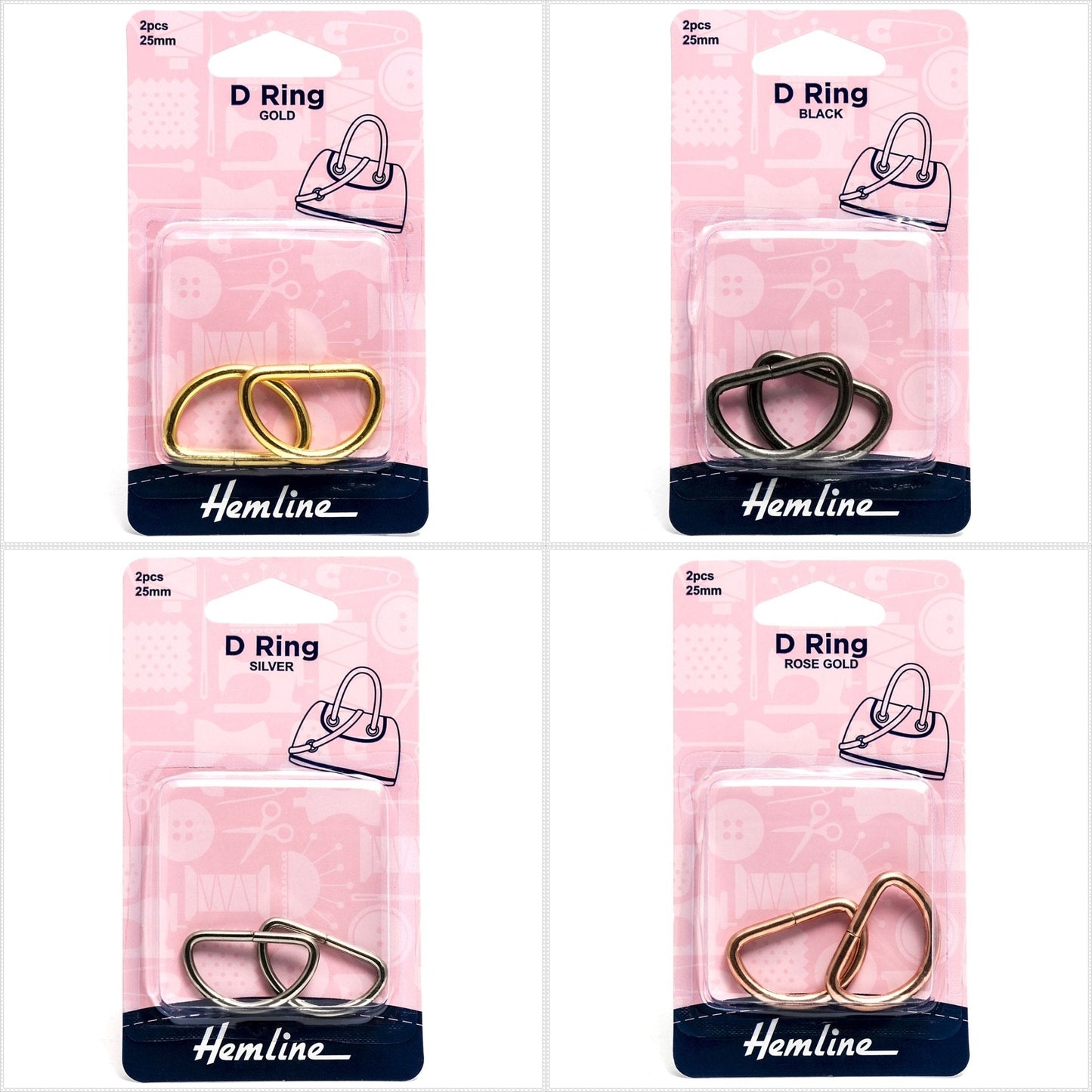 2 x Hemline D Shaped Alloy Rings Macramé Bag Making Crafts 25mm - Select Colour - Home - Crafts