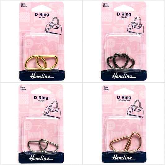 2 x Hemline D Shaped Alloy Rings Macramé Bag Making Crafts 25mm - Select Colour - Home - Crafts