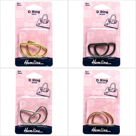 2 x Hemline D Shaped Alloy Rings Macramé Bag Making Crafts 32mm - Select Colour - Home - Crafts