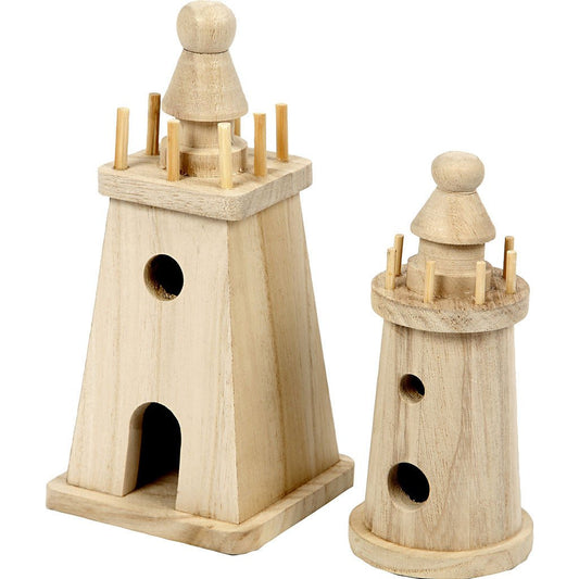 2 x Paulownia Wood Lighthouses Decoration Crafts 18x8 cm - Home - Crafts