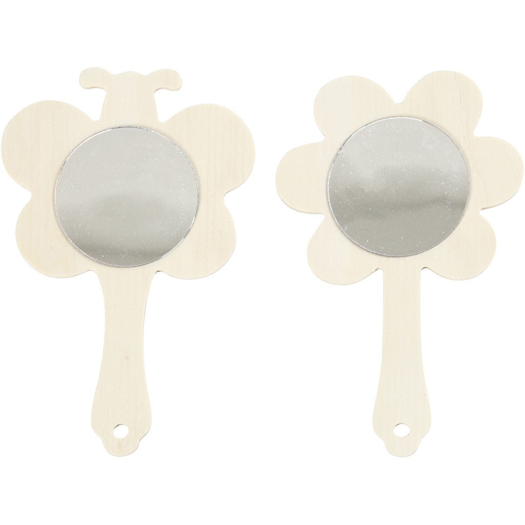 2 x Plywood Hand Frames With Mirrors Home Decoration Crafts W: 9 cm - Butterflies Flowers - Home - Crafts