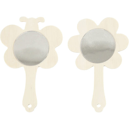 2 x Plywood Hand Frames With Mirrors Home Decoration Crafts W: 9 cm - Butterflies Flowers - Home - Crafts