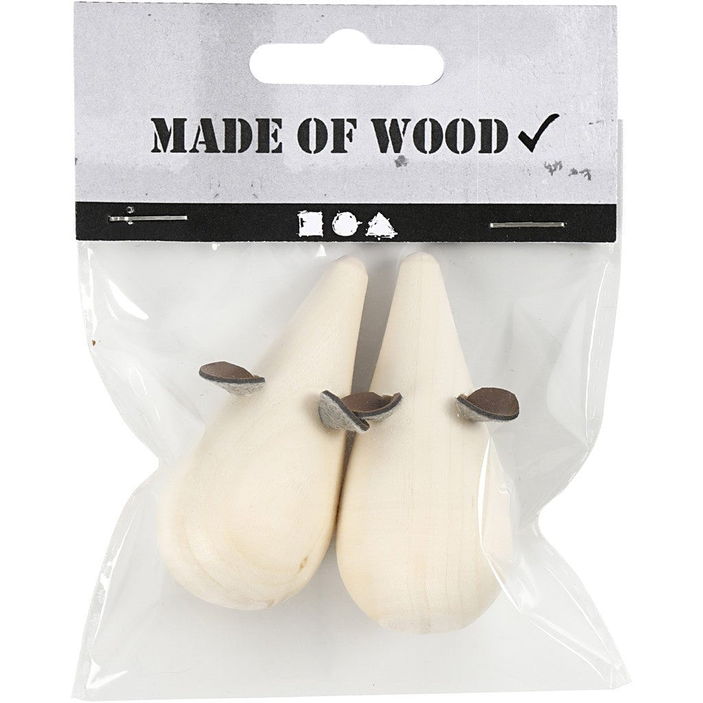 2 x Poplar Wood Mouse With Flat Bottom Decoration Crafts L: 6.5 cm D: 3.5 cm - Home - Crafts