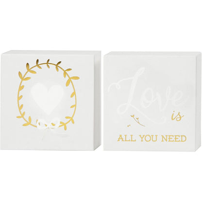 2 x Watercolour White Lacquered Square Canvas With Gold Foil Love Motif To Paint - Home - Crafts