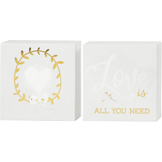 2 x Watercolour White Lacquered Square Canvas With Gold Foil Love Motif To Paint - Home - Crafts