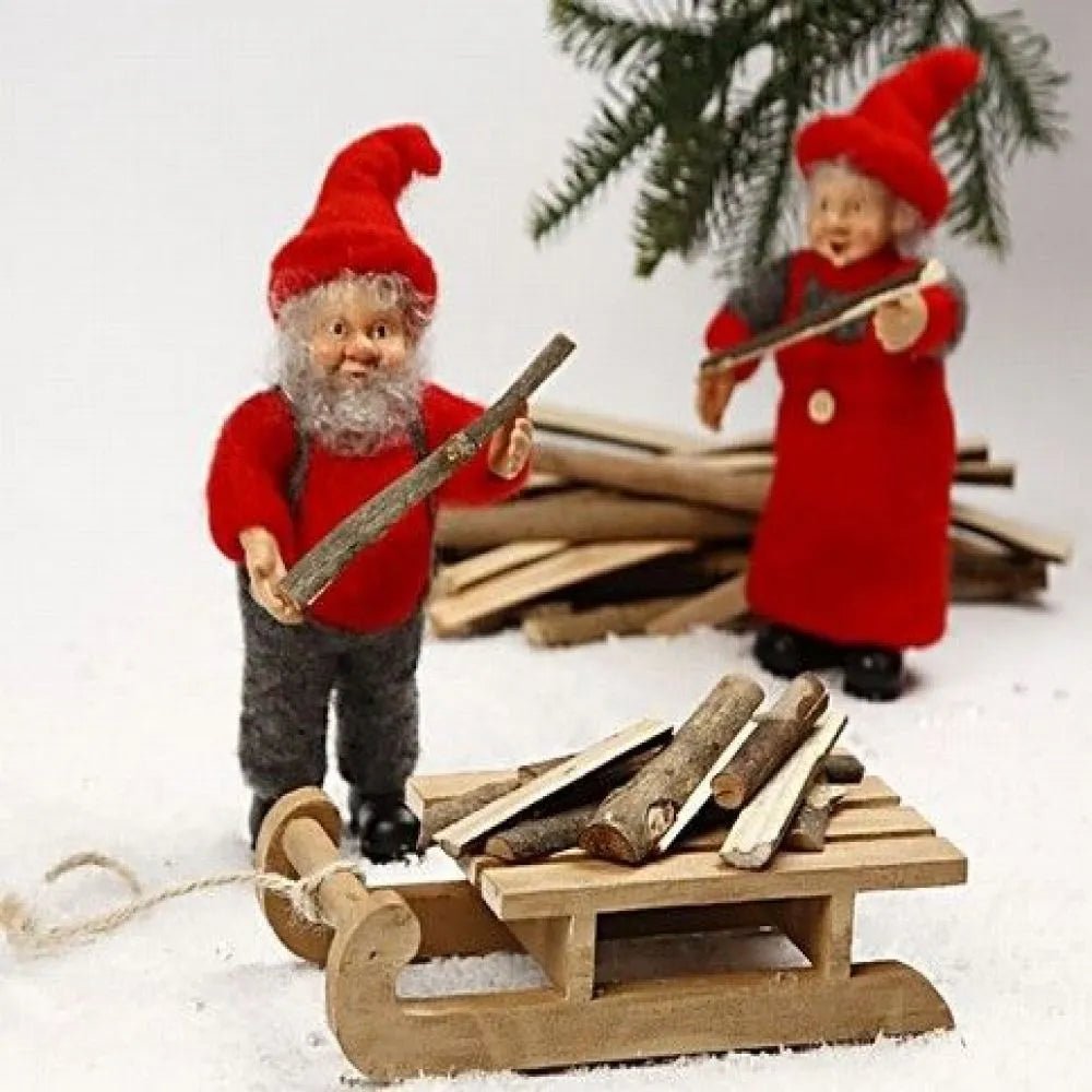2 x Wooden Pine Sledges Christmas Snow Hanging Paint Decoration Craft 6.5 cm