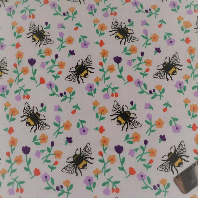 Bumble Bees White_Lilac Polycotton Children Fabric