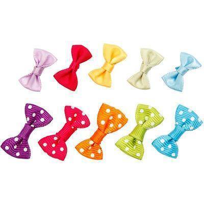 20 Fabric Bows Craft Sewing Card Making Embellishment 10 Colour Retro Spots - Home - Crafts