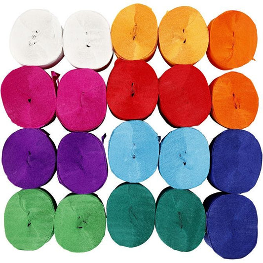 20 x 20metres Crepe Paper 5cm Streamers Assorted Bright Colours Party Craft Christmas - Home - Crafts