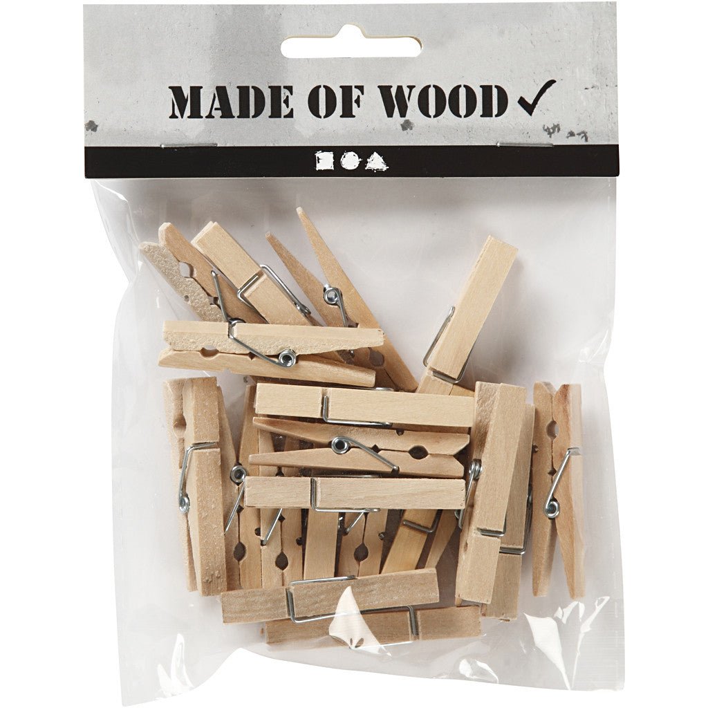 20 x Birch Wood Clothes Pegs With Metal Spiral Crafts L: 48mm W: 6mm ...