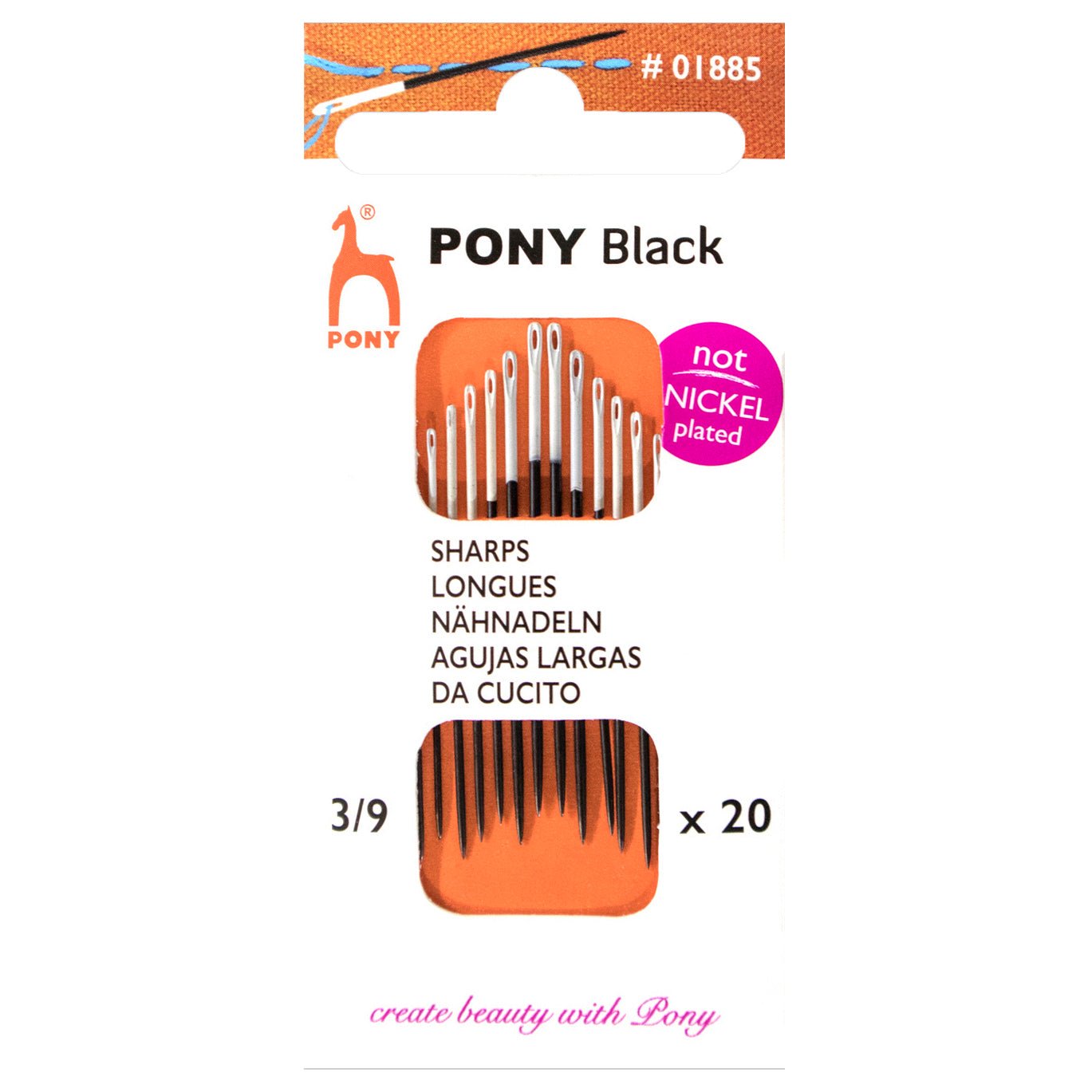20 x Pony Black Sharps Hand Sewing Needles With Round White Eye Crafts Size: 3 - 9 - Home - Crafts