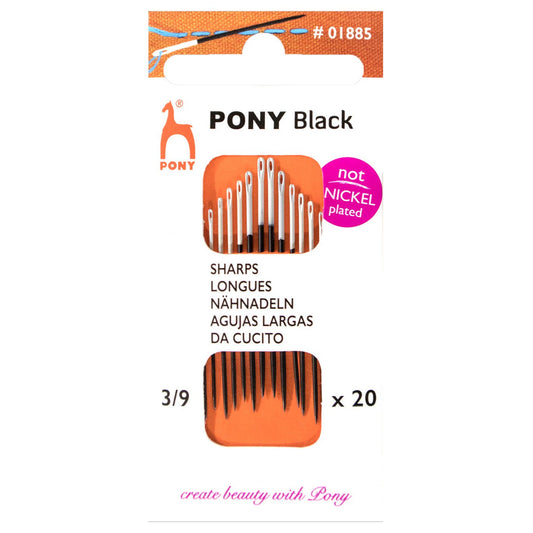 20 x Pony Black Sharps Hand Sewing Needles With Round White Eye Crafts Size: 3 - 9 - Home - Crafts
