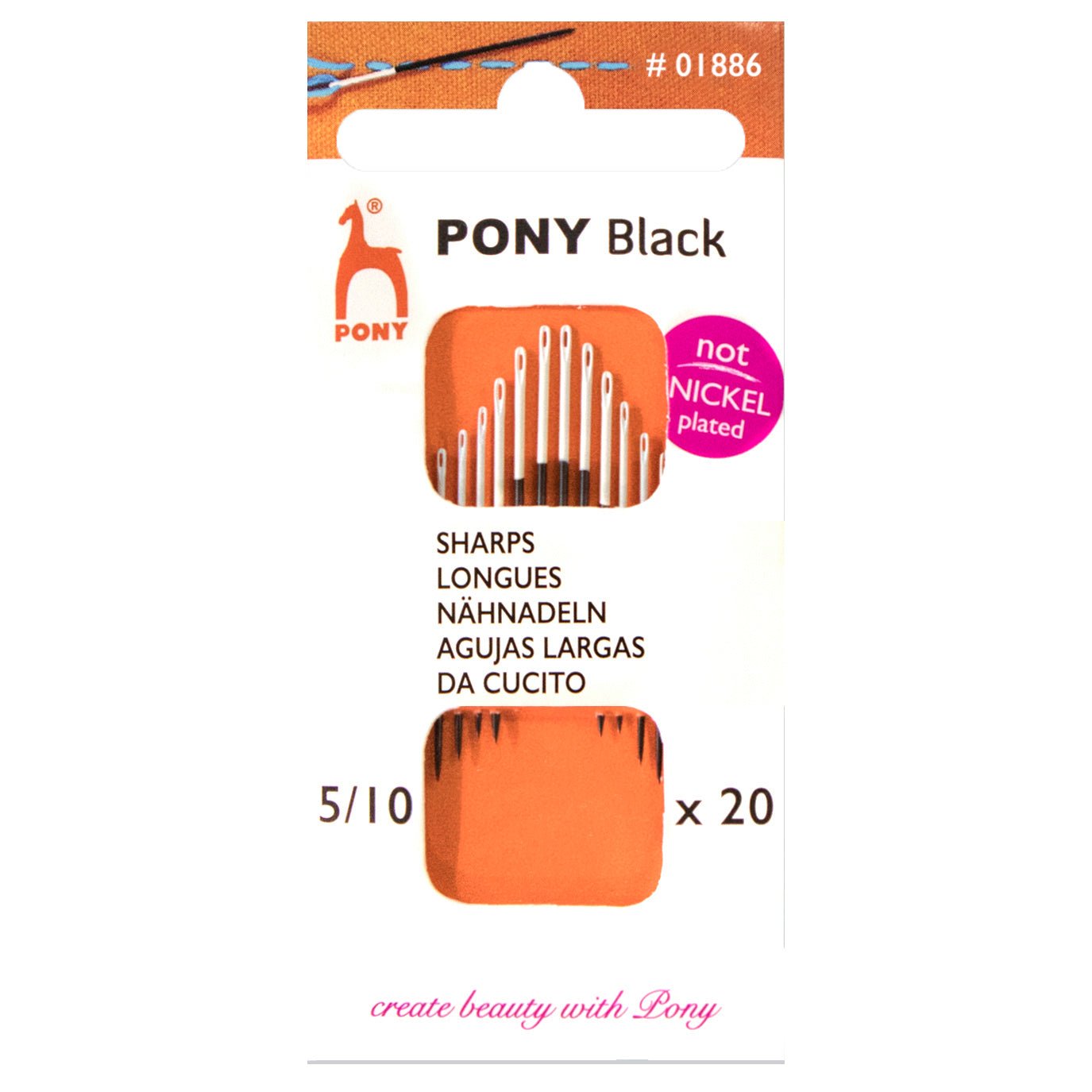 20 x Pony Black Sharps Hand Sewing Needles With Round White Eye Crafts Size 5 - 10 - Home - Crafts