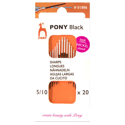 20 x Pony Black Sharps Hand Sewing Needles With Round White Eye Crafts Size 5 - 10 - Home - Crafts