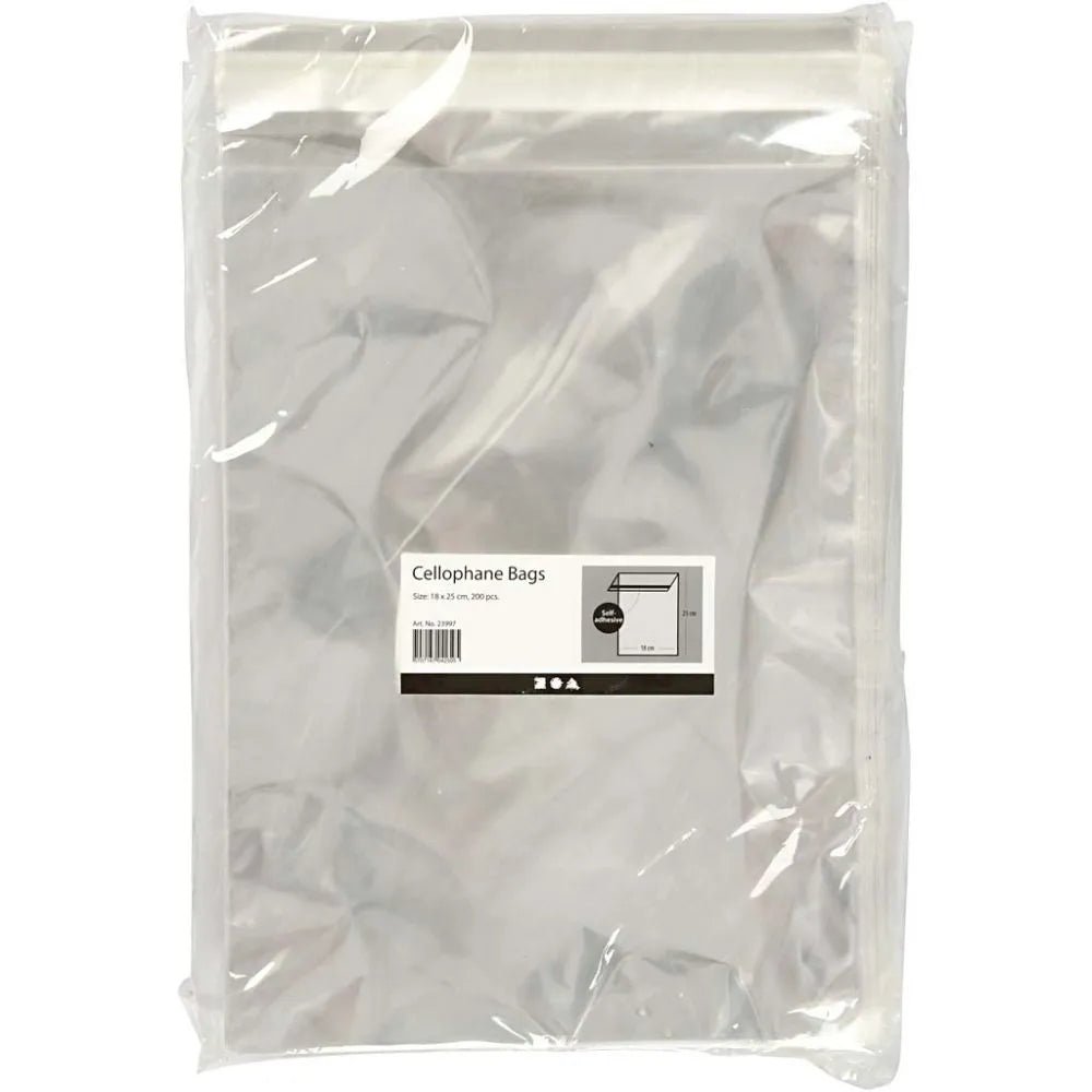 200 Cellophane Bags Self Adhesive Flap W:18cm H:25.3 cm 25micron Card Making