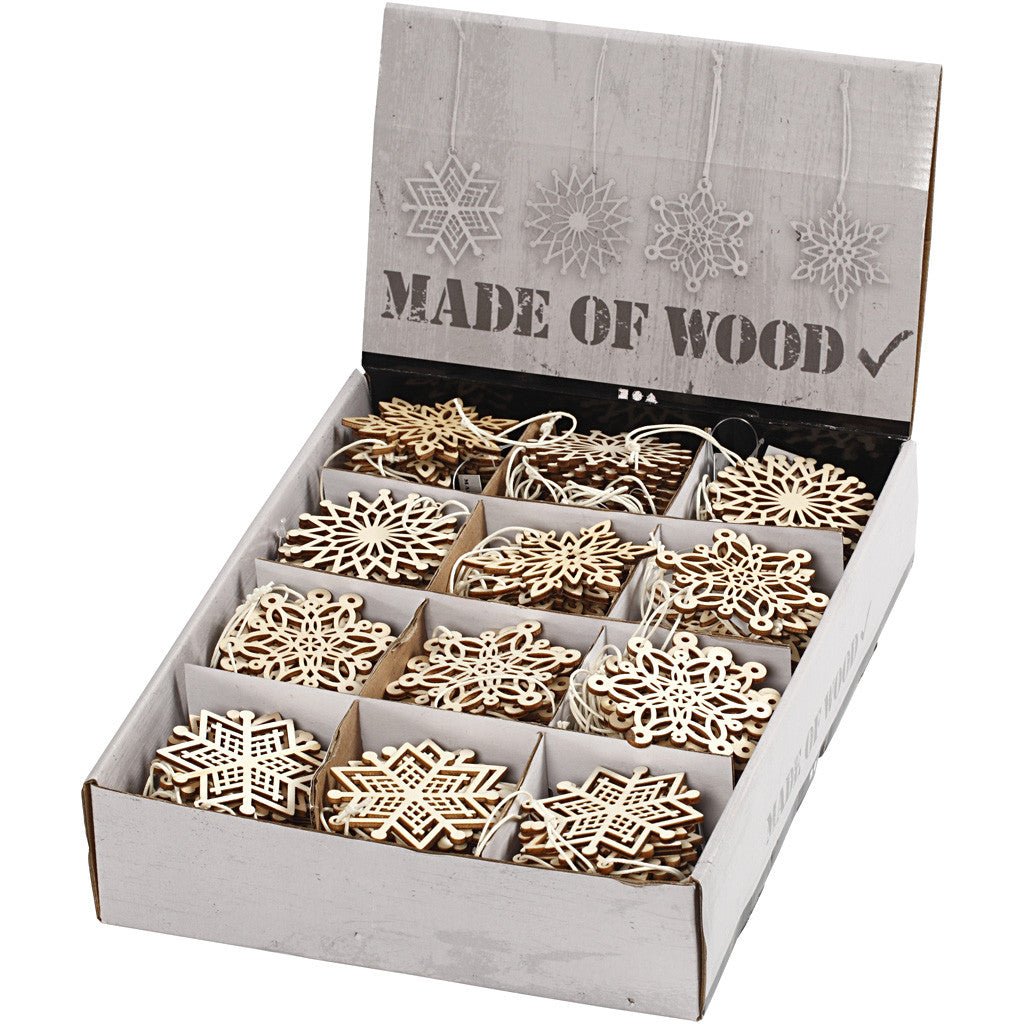 200 x Light Wood Ornaments With Suspension Cord Hanging Decoration Crafts 7 cm - Home - Crafts