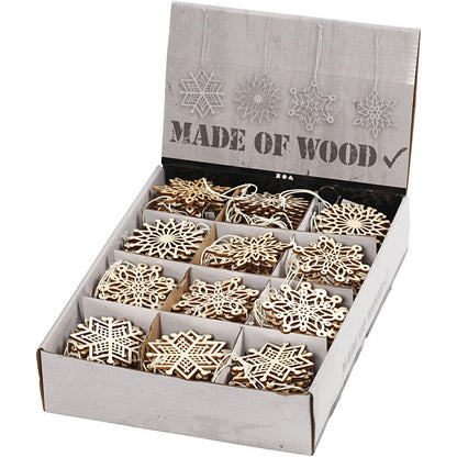 200 x Light Wood Ornaments With Suspension Cord Hanging Decoration Crafts 7 cm - Home - Crafts