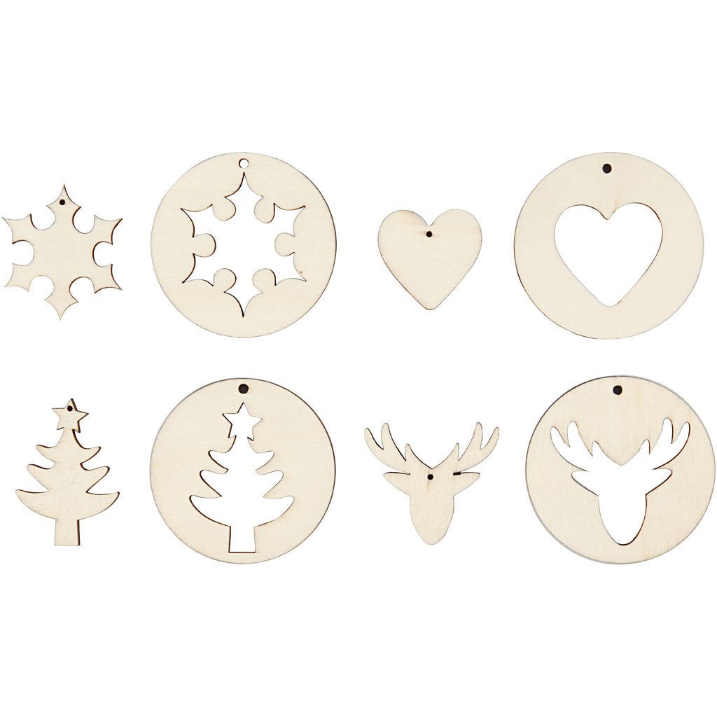 200 x Plywood Assorted Shape 2 In 1 Christmas Hanging Decoration Crafts D: 7 cm - Home - Crafts