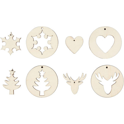 200 x Plywood Assorted Shape 2 In 1 Christmas Hanging Decoration Crafts D: 7 cm - Home - Crafts