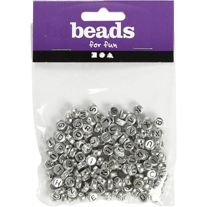 200 x Round Silver Colour Plastic Letter Beads Jewellery Making Supplies Crafts