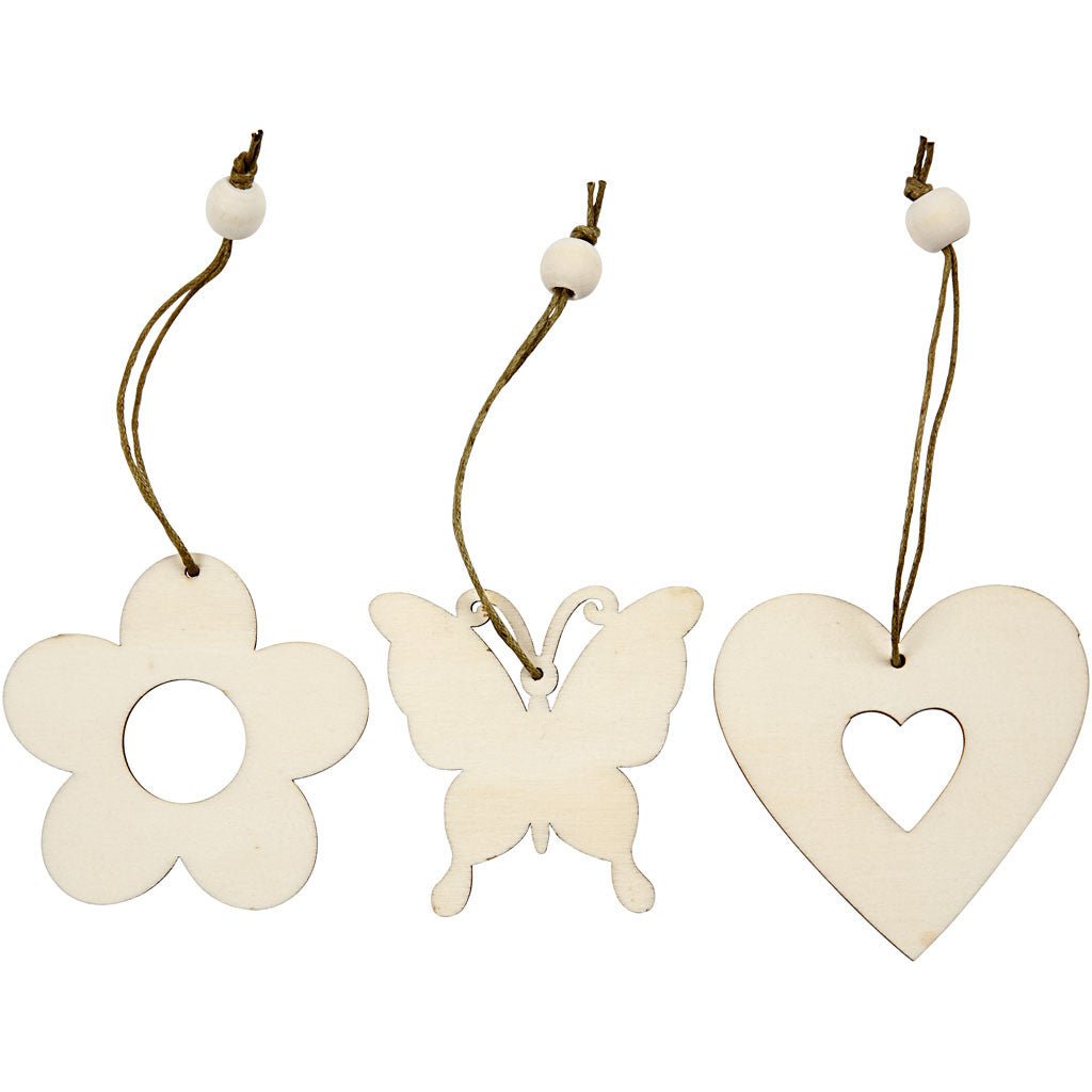 200 x Wooden Assorted Ornament With String Decoration Animals Figures Crafts - Flower Butterfly Heart - Home - Crafts