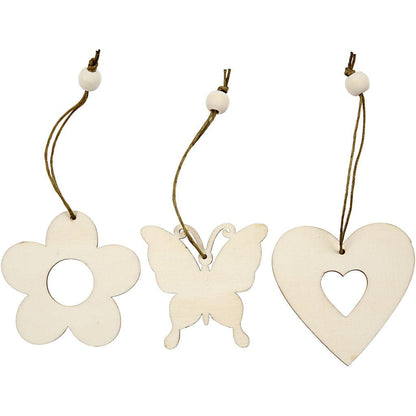 200 x Wooden Assorted Ornament With String Decoration Animals Figures Crafts - Flower Butterfly Heart - Home - Crafts