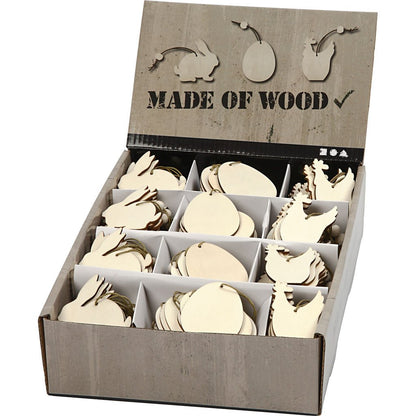 200 x Wooden Assorted Ornament With String Decoration Animals Figures Crafts - Rabbits Hens Eggs - Home - Crafts
