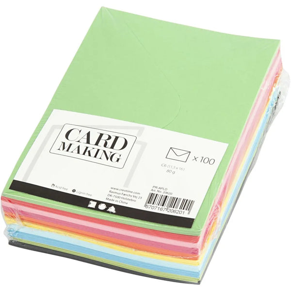 100 x C6 Colourful Envelopes Strong Multi Coloured 11.5 x 16 cm, 80 g