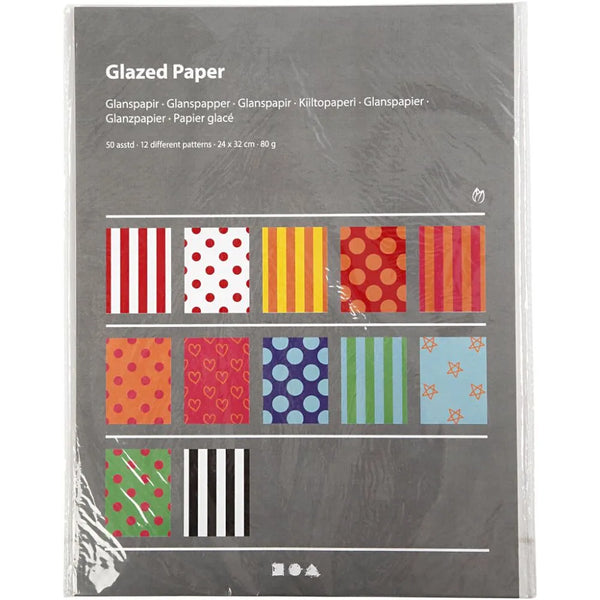 50 Glazed Paper 24 x 32 cm Printed Sheets Assorted Colour Christmas Crafts 80g