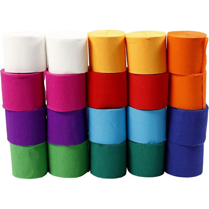 20 x 20metres Crepe Paper 5cm Streamers Assorted Bright Colours Party Craft